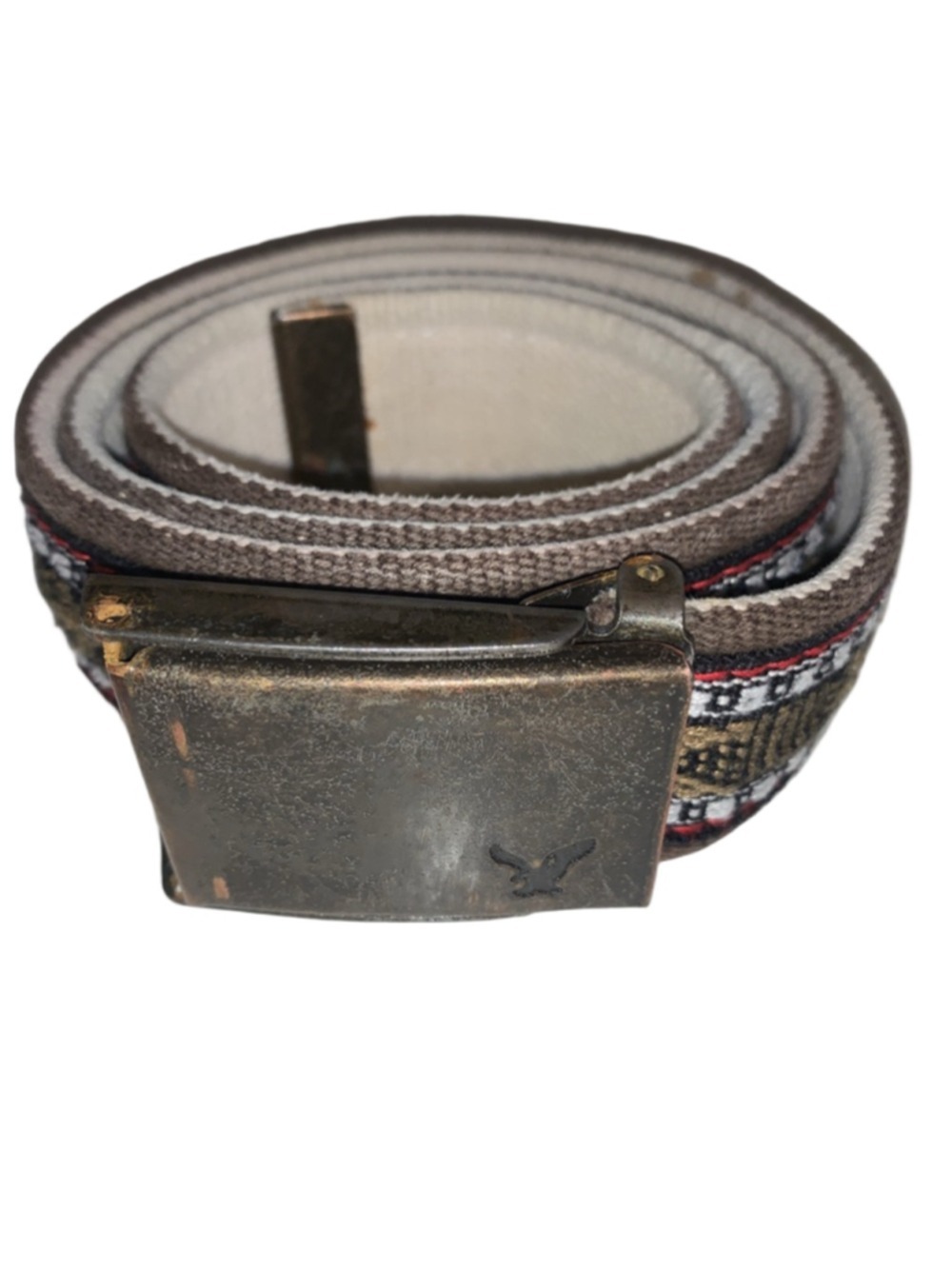 Men's American Eagle Outfitters Brown White Patterned Canvas Belt One Size